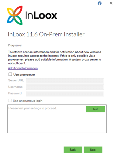 InLoox installer proxy server configuration