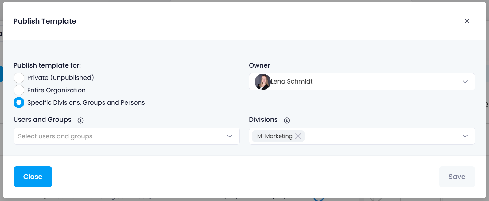 Publish a planning template