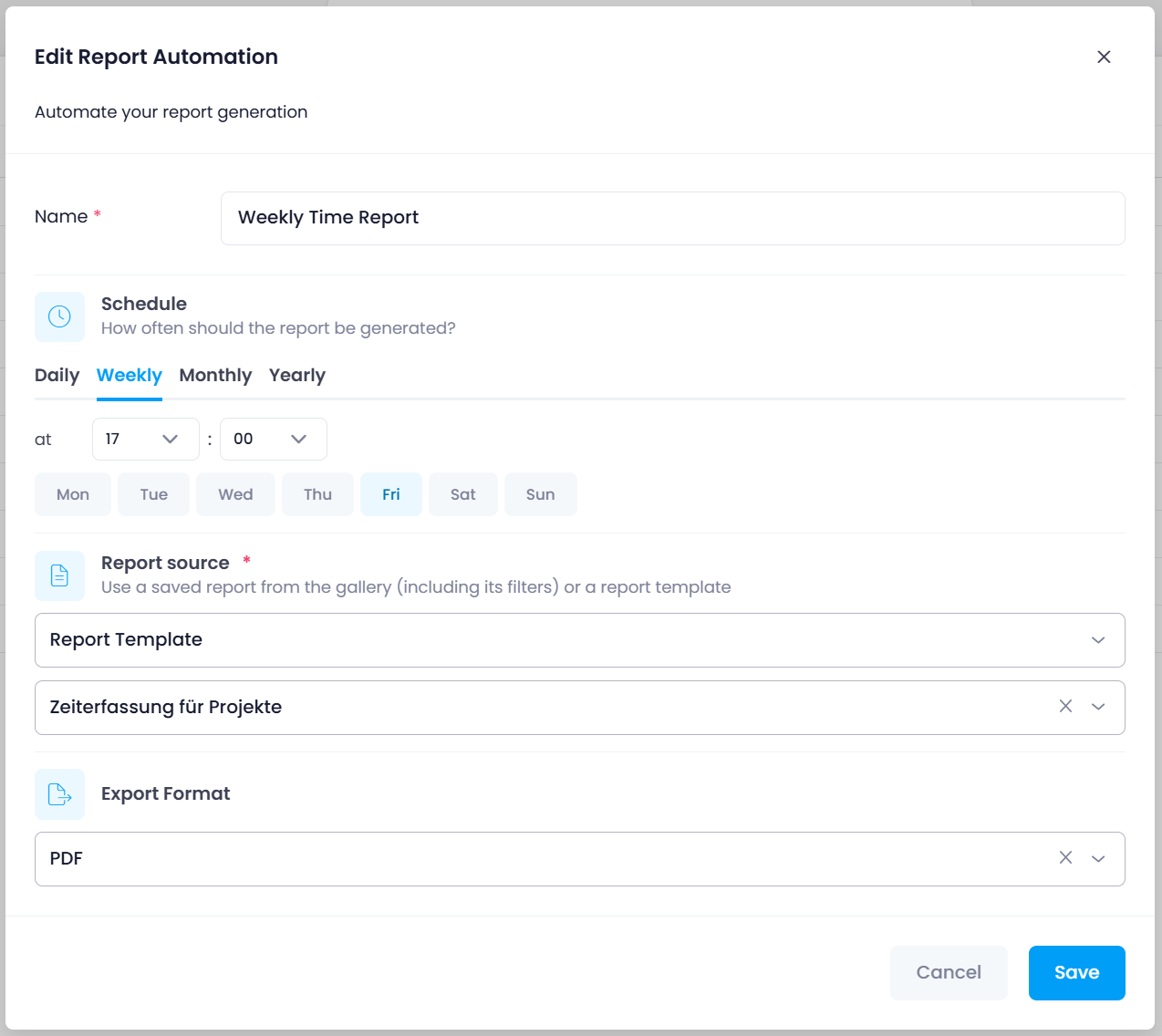 Report automation configuration