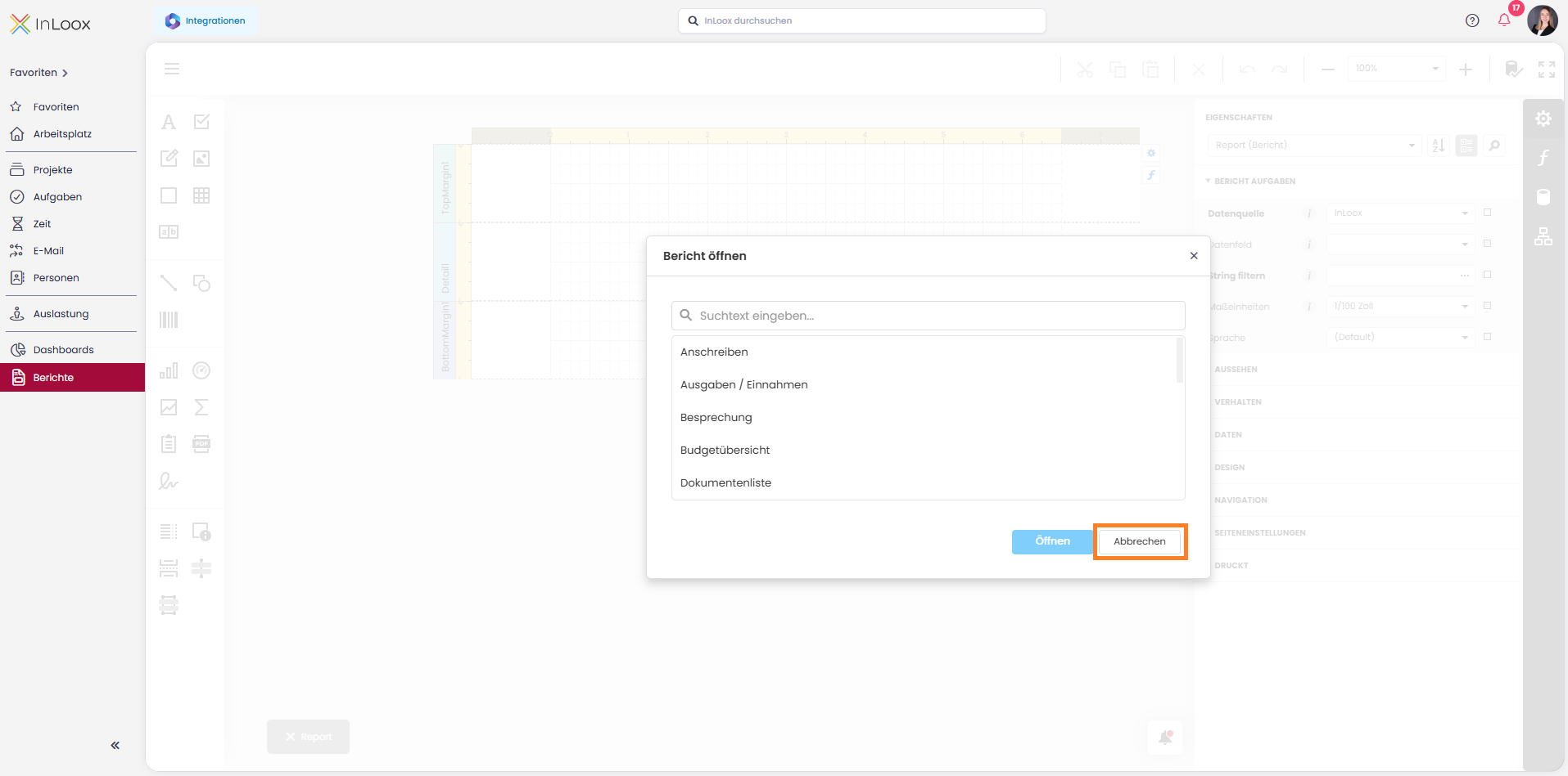 Open Report dialog