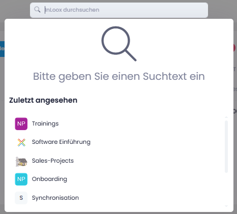 Open recently viewed projects in InLoox