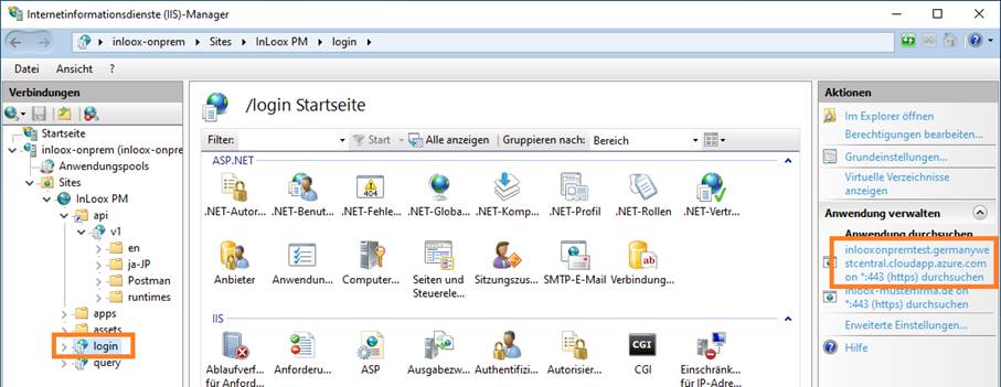 IIS Manager with InLoox site