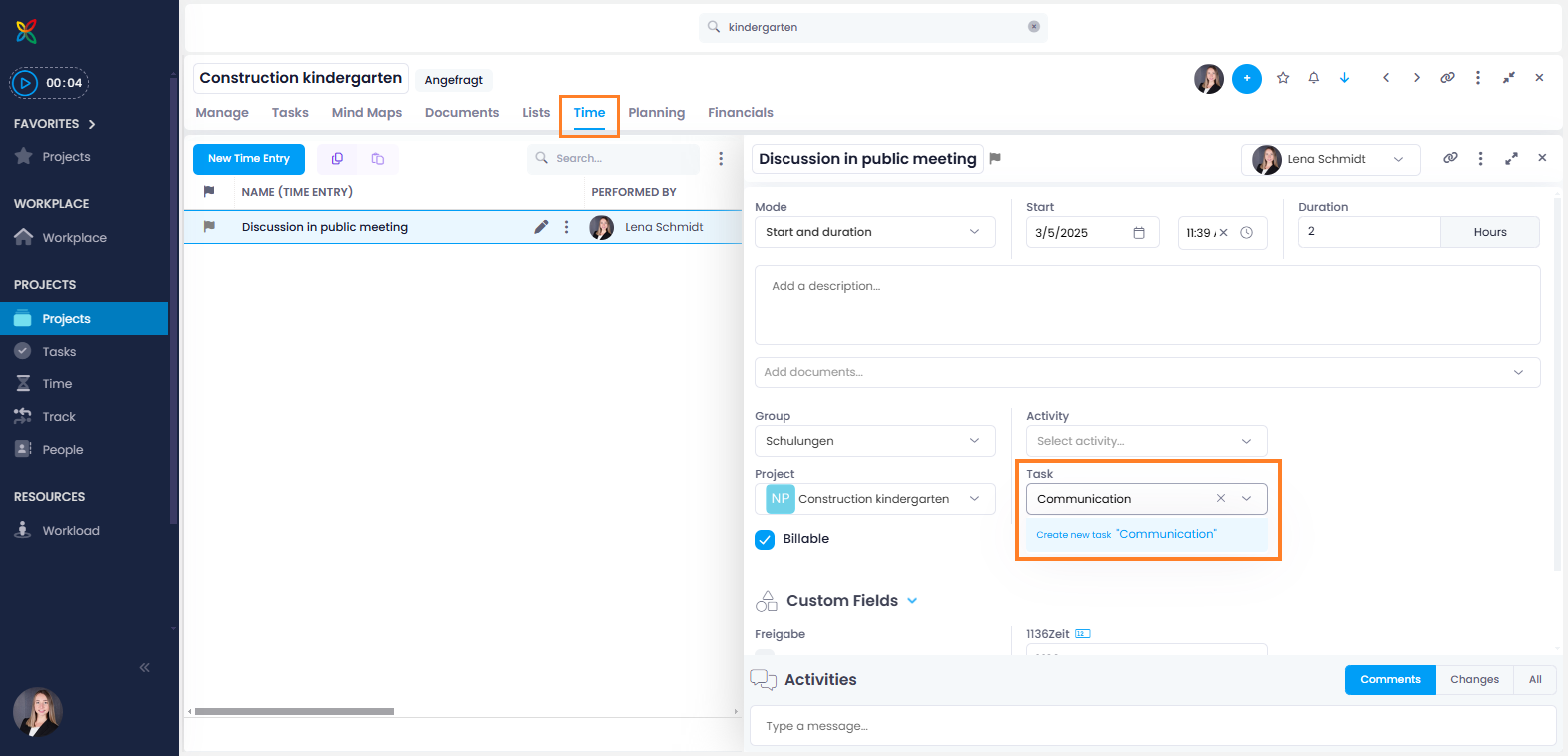 Create a task from a time tracking entry