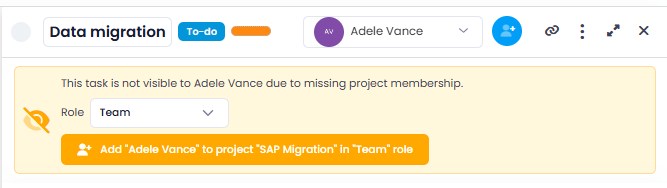 Note that the assigned person cannot open the task