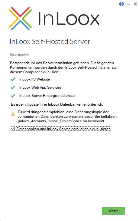 Server update information screen