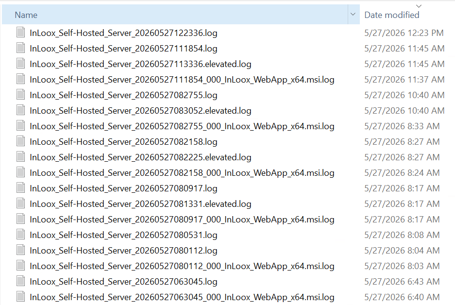 Installation log files in the temp directory
