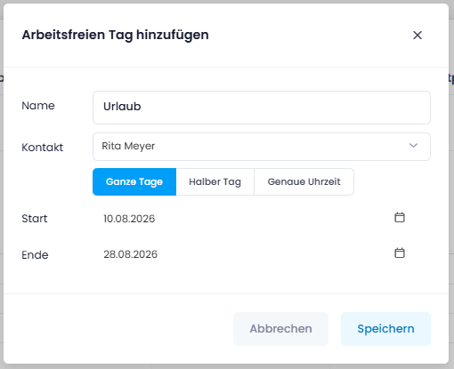 Arbeitsfreien Tag hinzufügen Arbeitsfreien Tag hinzufügen