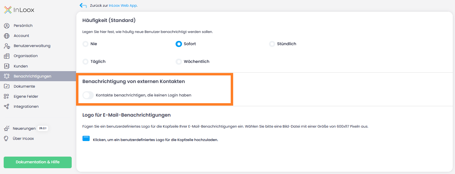 Benachrichtigungen an externe Kontakte