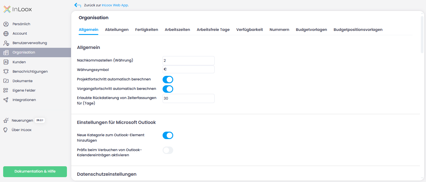 Organisationseinstellungen
