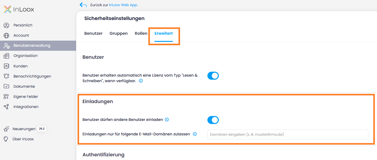 Benutzer dürfen andere Benutzer einladen