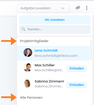 Aufgabe zuweisen - Projektmitglieder vs. Alle Personen