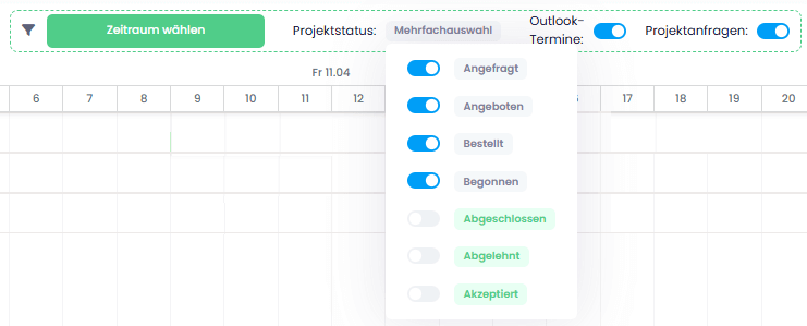 Filteroptionen in der Auslastung