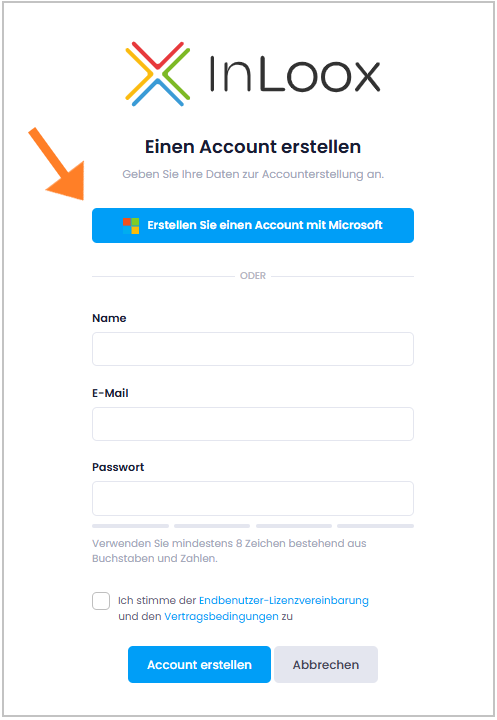Neuen InLoox Account mit Microsoft erstellen