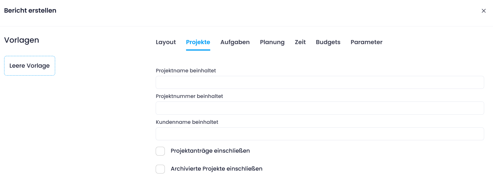 Bericht erstellen Tabs