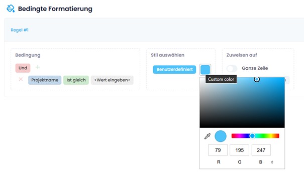 Benutzerdefinierte Farben in bedingten Formatierungen