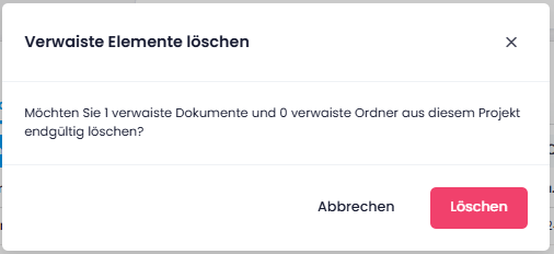 Bestätigungsdialog zum Löschen verwaister Elemente