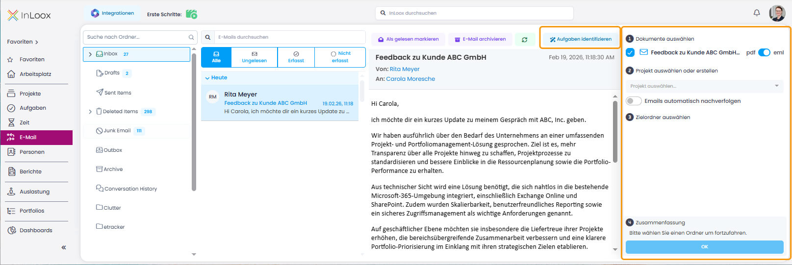 Aufgaben aus E-Mail identifizieren
