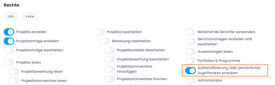 Berechtigung zur Authentifizierung über persönliche Zugriffstoken