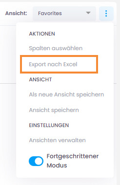Ansicht als Excel-Datei exportieren