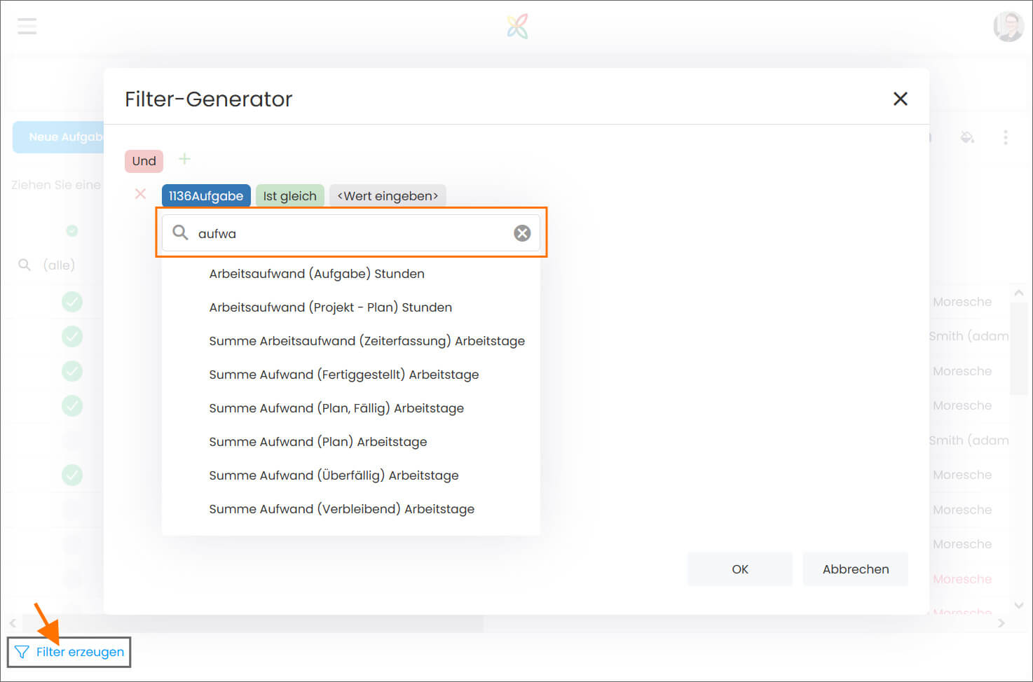 InLoox Filter-Generator für Ansichten