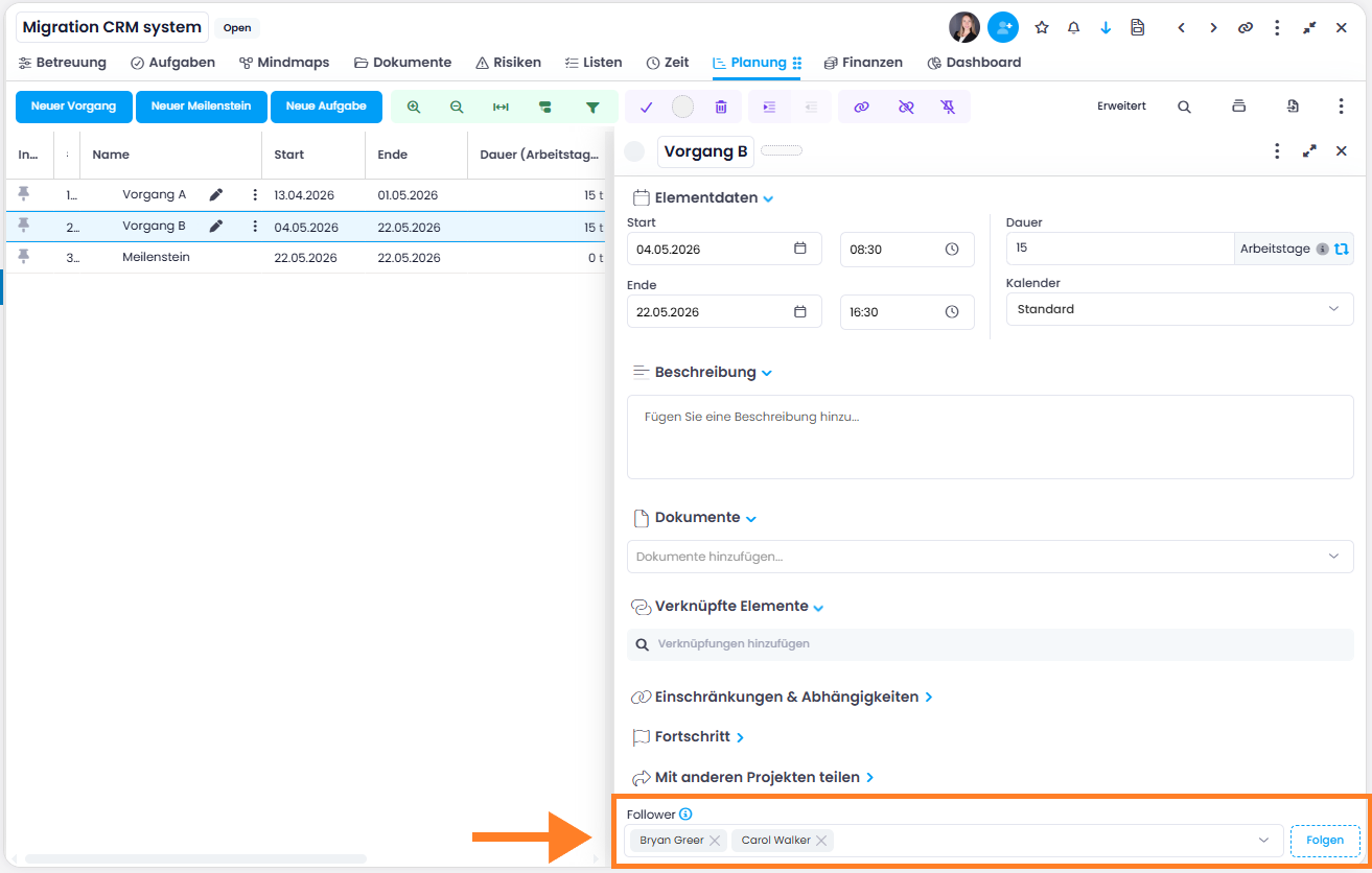 Follower für Planungselemente