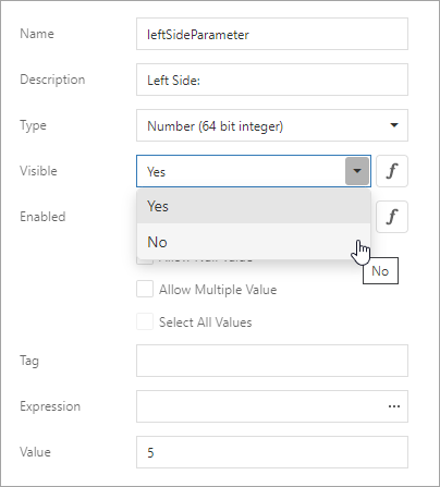 Parameter aus dem Parameterfenster ausblenden