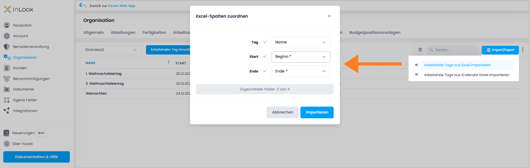 Arbeitsfreie Tage per Excel-Datei hochladen und für Arbeitszeitkalender verwenden