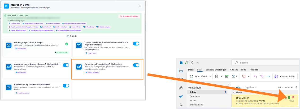 InLoox-Kategorie auf markierten E-Mails