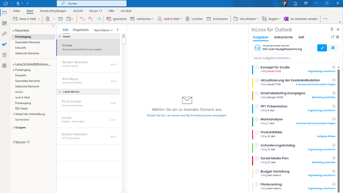 Das InLoox für Outlook Seitenpanel
