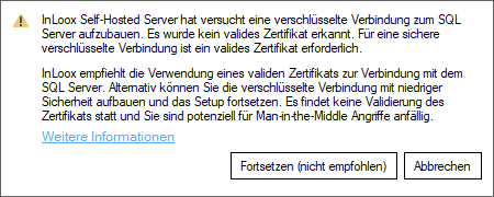 Warnmeldung für fehlendes SQL Server-Zertifikat