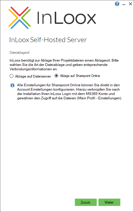Dateiablageort-Auswahl zwischen lokalem Dateiserver und SharePoint Online
