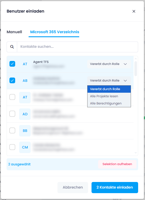 Benutzer aus dem Microsoft 365-Verzeichnis einladen