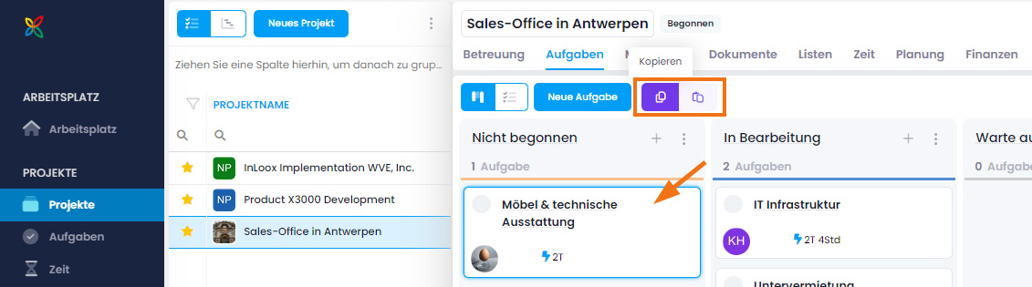 Aufgabe kopieren und einfügen