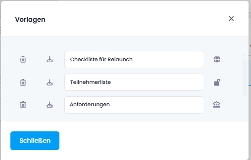 Listenvorlagen mit Veröffentlichungsstatus