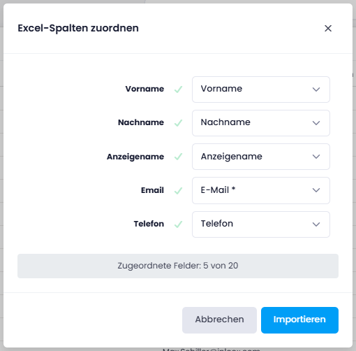 Spalten-Matching-Assistent beim Personenimport