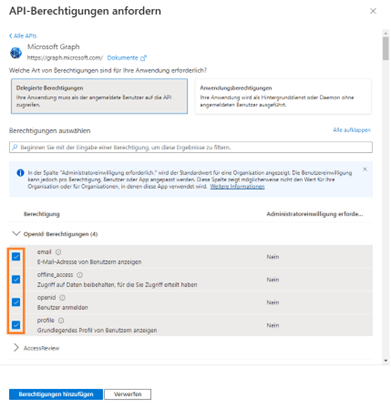Delegierte Berechtigungen - OpenId