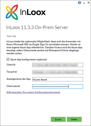 Informationen im InLoox Setup eintragen