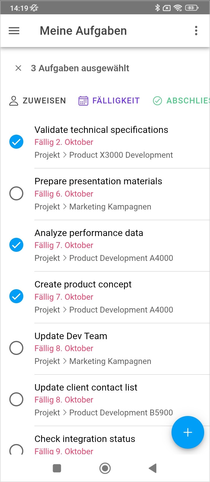 Mobile App: Mehrfachbearbeitung von Aufgaben