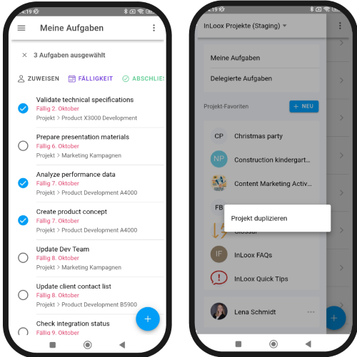 Mobile App: Mehrfachselektion und Projekt duplizieren