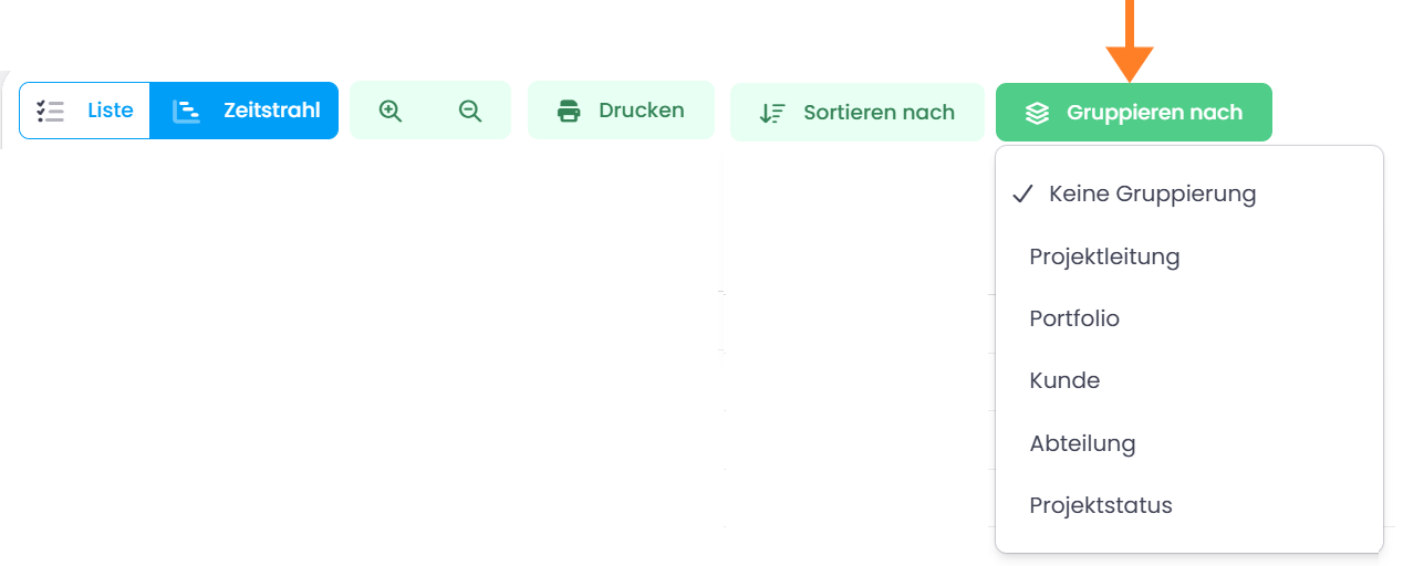 Menü Gruppieren nach in der Multiprojekt-Zeitleiste