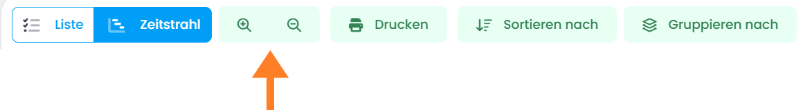 Zoom-Symbole in der Symbolleiste der Zeitleiste