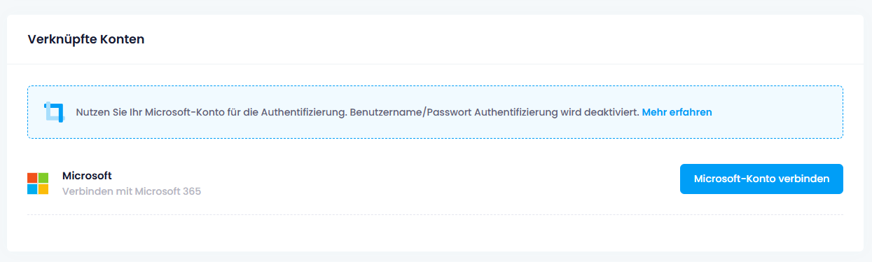 Microsoft-Konto verbinden in Mein Profil