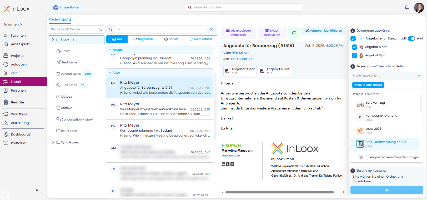 E-Mail-Bereich Übersicht
