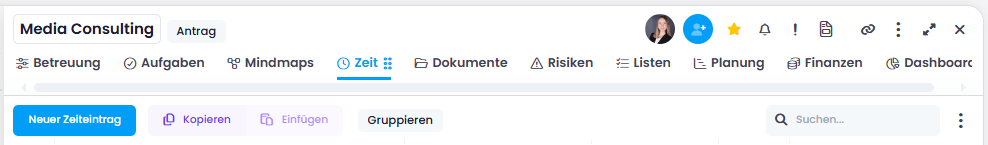 Neuer Zeiteintrag im Projekt