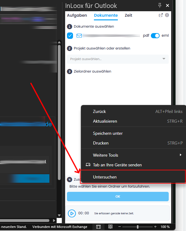 Rechtsklick auf das Add-in und Untersuchen auswählen