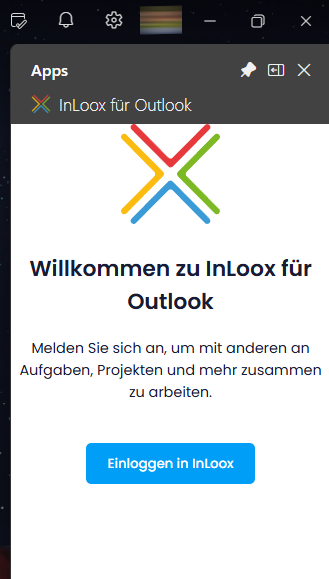 Das InLoox für Outlook Add-in wird abgemeldet angezeigt