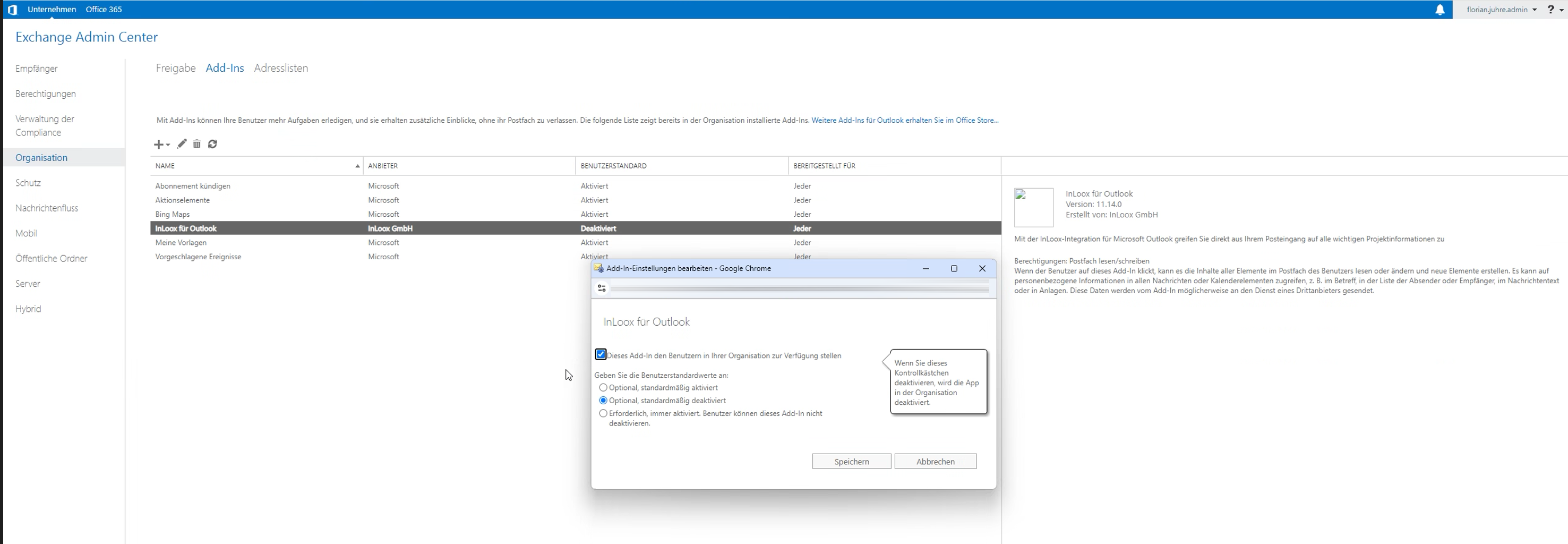 Add-in Einstellungen bearbeiten