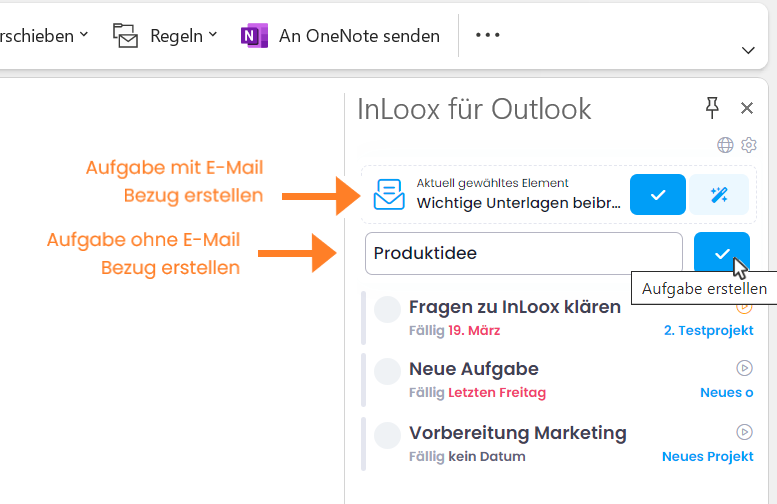 Aufgaben mit und ohne E-Mail-Bezug erstellen
