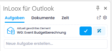 Info im Seitenpanel: Aktuell ausgewählte E-Mail und Aufgabe erstellen