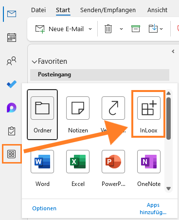 InLoox für Outlook Modul-Erweiterung öffnen